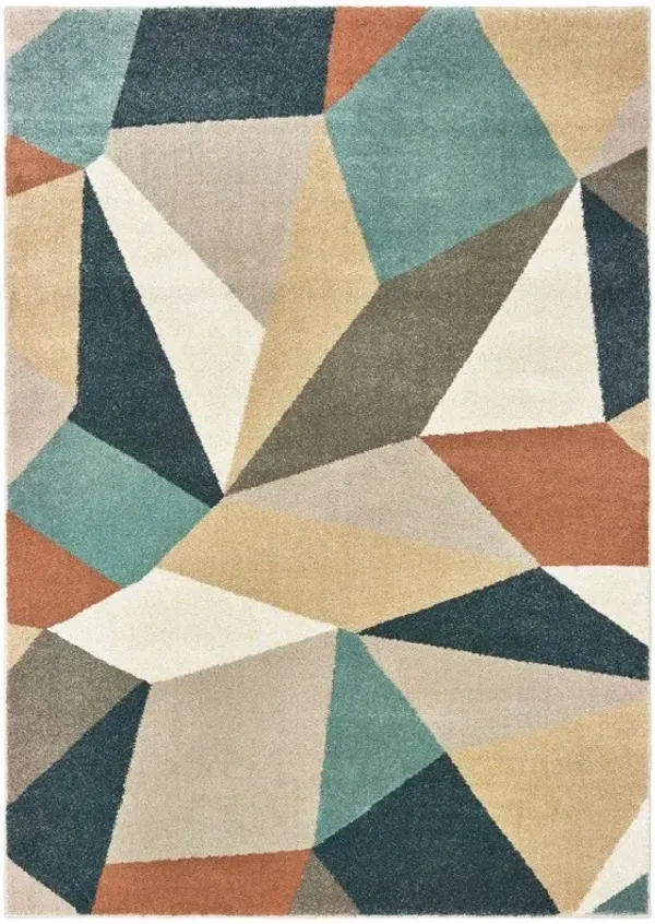 9' x 12' Retro Wedge Indoor Indoor Area Rug - Blue Green Beige