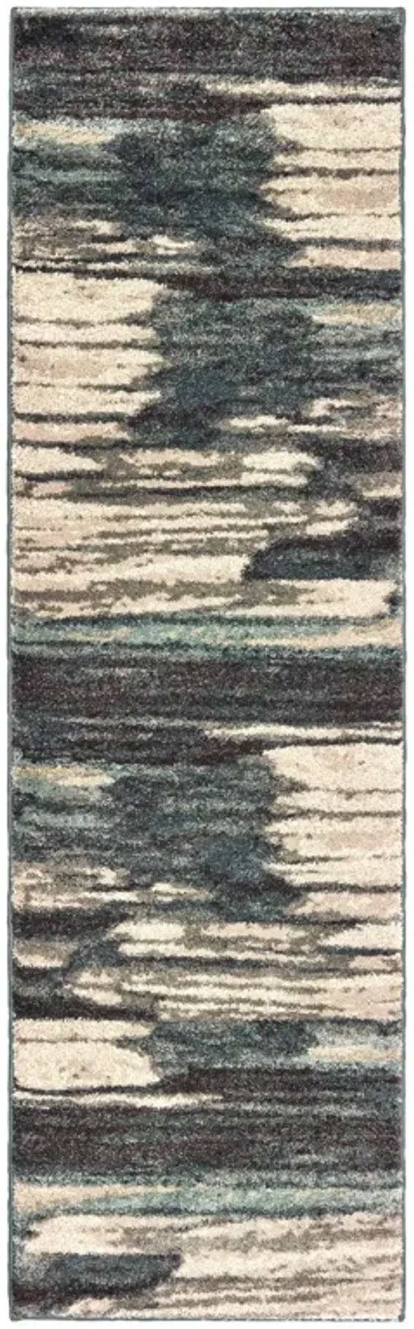 8' Ivory Blue Gray Abstract Layers Indoor Runner Rug - Ivory Blue Gray