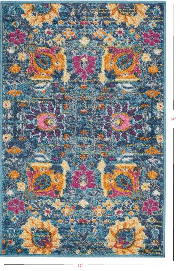 2' x 3' Floral Power Loom Area Rug - Orange And Blue