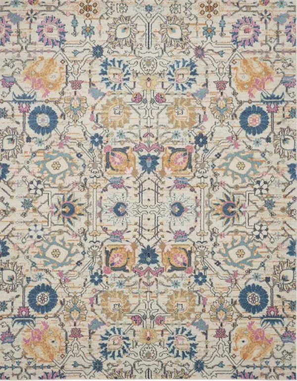 7' x 10' Floral Power Loom Area Rug - Orange And Ivory