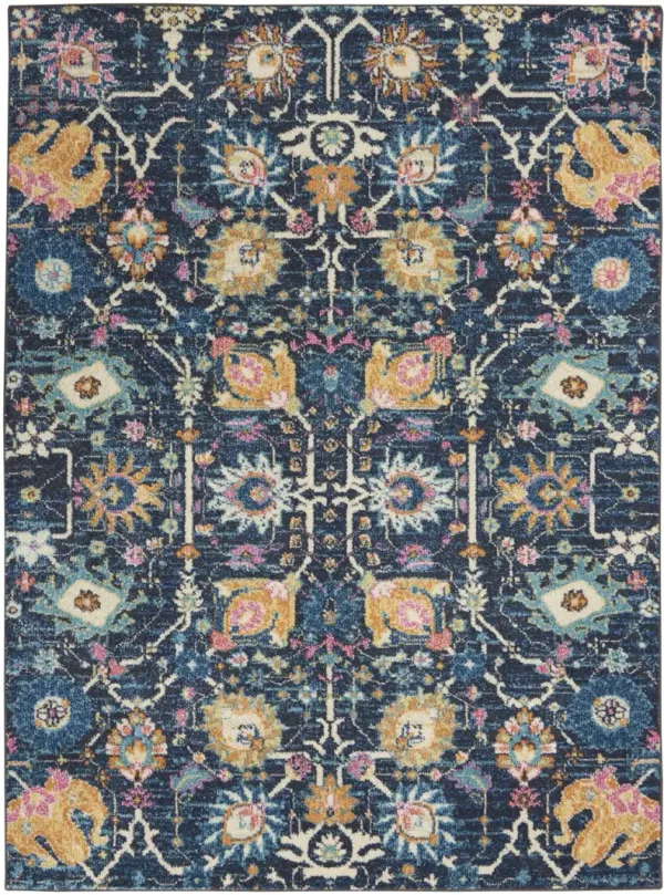 5' x 7' Floral Power Loom Area Rug - Navy Blue