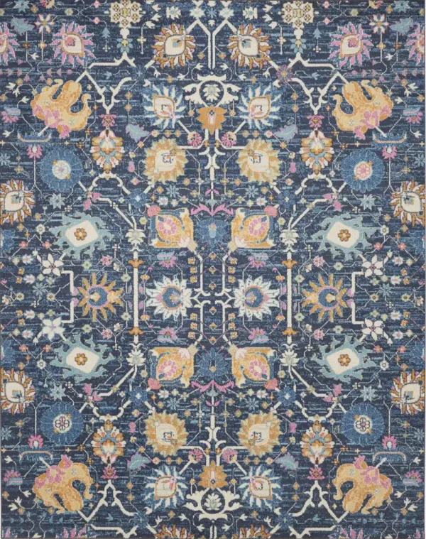 7' x 10' Floral Power Loom Area Rug - Navy Blue