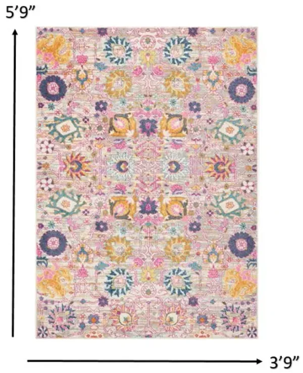 4' x 6' Floral Power Loom Area Rug - Silver