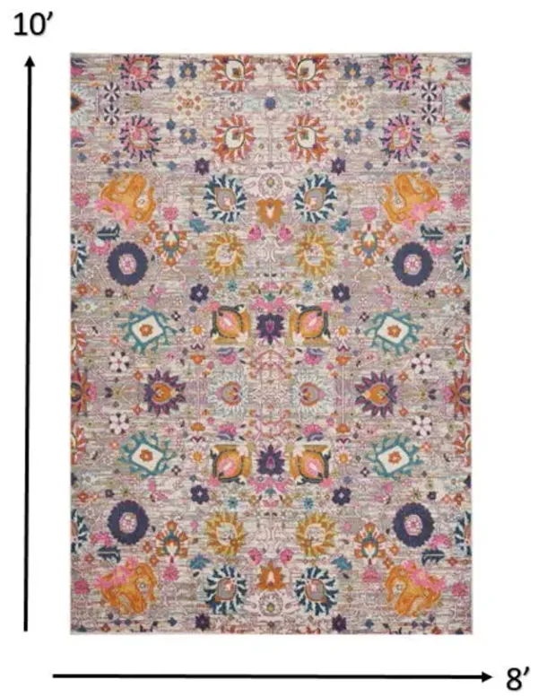 8' x 10' Floral Power Loom Area Rug - Silver