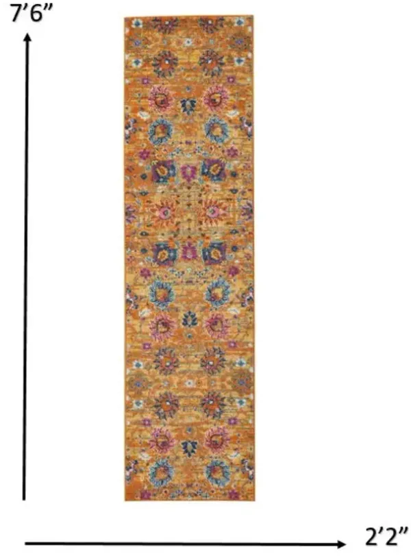 8' Floral Power Loom Runner Rug - Sunset