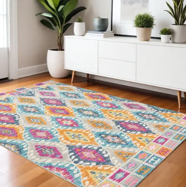 4' x 6' Ogee Power Loom Area Rug - Blue And Pink