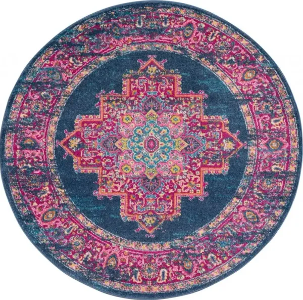 5' Round Power Loom Area Rug - Blue