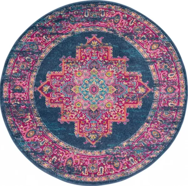 8' Round Power Loom Area Rug - Blue