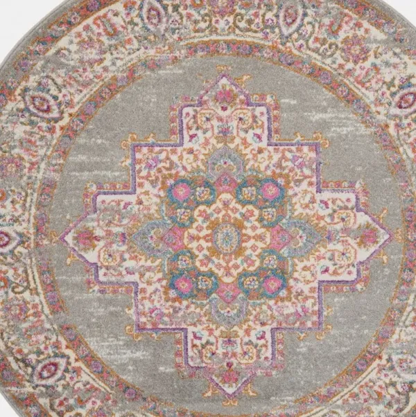 4' Round Power Loom Area Rug - Gray