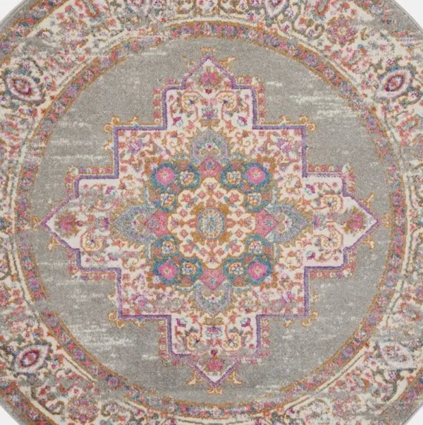 5' Round Power Loom Area Rug - Gray