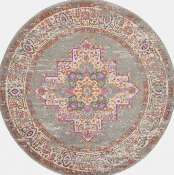 8' Round Power Loom Area Rug - Gray