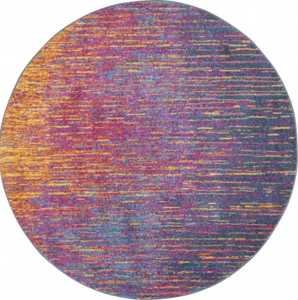 5' Round Abstract Power Loom Area Rug - Blue And Pink