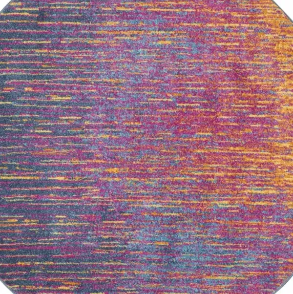 8' Round Abstract Power Loom Area Rug - Blue And Pink