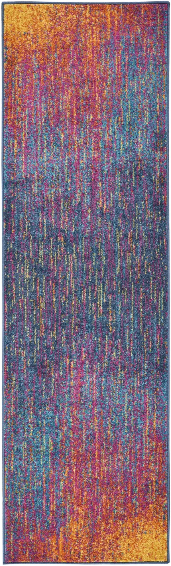 10' Abstract Power Loom Runner Rug - Blue And Pink