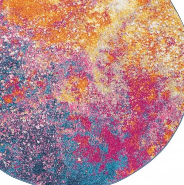4' Round Abstract Power Loom Area Rug - Sunset