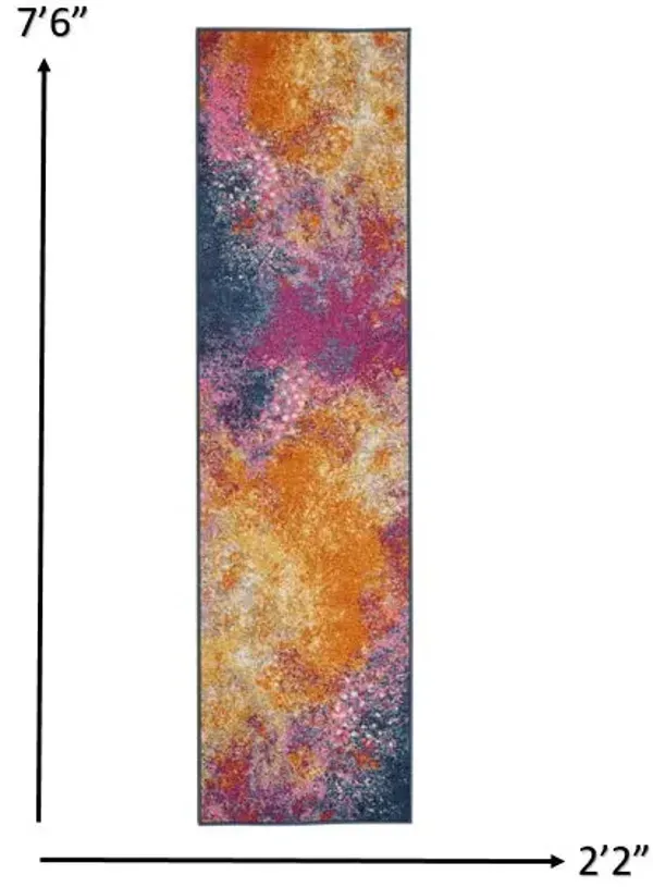 8' Abstract Power Loom Runner Rug - Sunset
