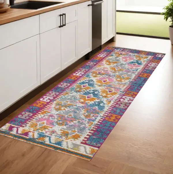 8' Geometric Power Loom Runner Rug - Ivory
