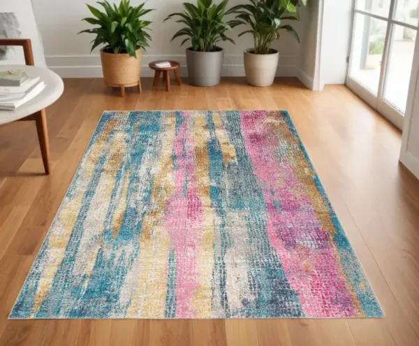 4' x 6' Abstract Power Loom Area Rug - Pink And Blue