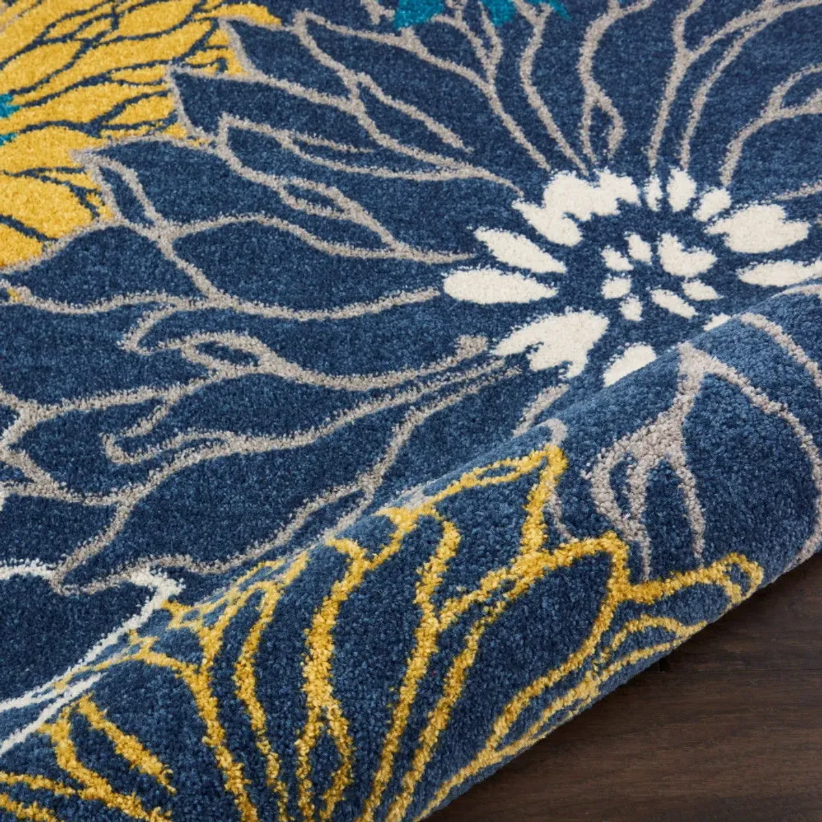 8' Floral Power Loom Polypropylene Runner Rug - Blue