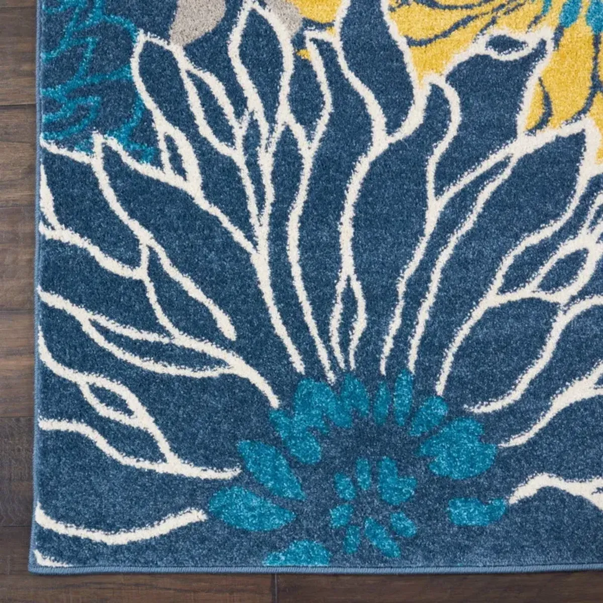 8' Floral Power Loom Polypropylene Runner Rug - Blue