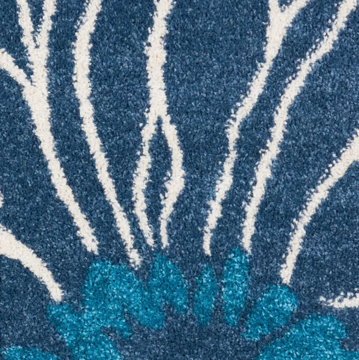 8' Floral Power Loom Polypropylene Runner Rug - Blue