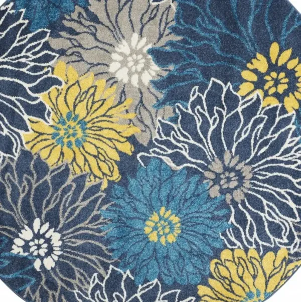 4' Round Floral Power Loom Area Rug - Blue