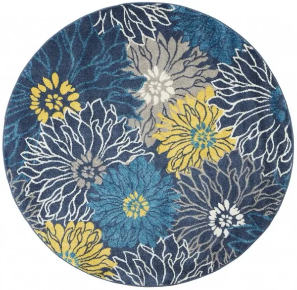 5' Round Floral Power Loom Area Rug - Blue