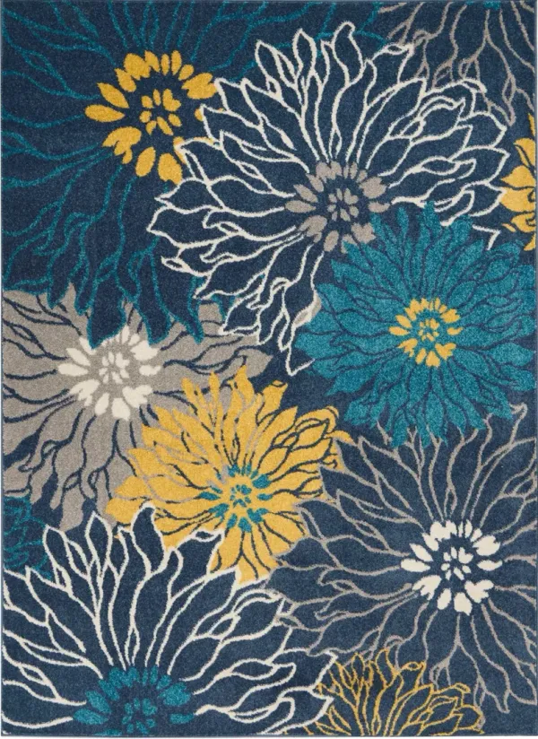 5.3' x 7.3' Floral Power Loom Polypropylene Area Rug - Blue
