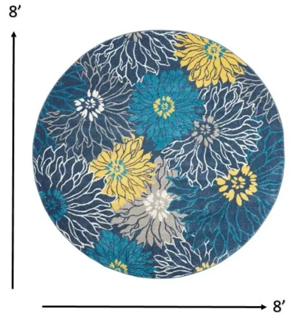 8' Round Floral Power Loom Polypropylene Area Rug - Blue