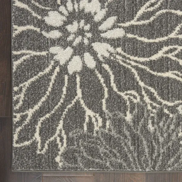 10' Floral Power Loom Runner Rug - Blue And Gray