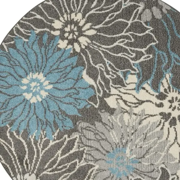 4' Round Floral Power Loom Area Rug - Blue And Gray