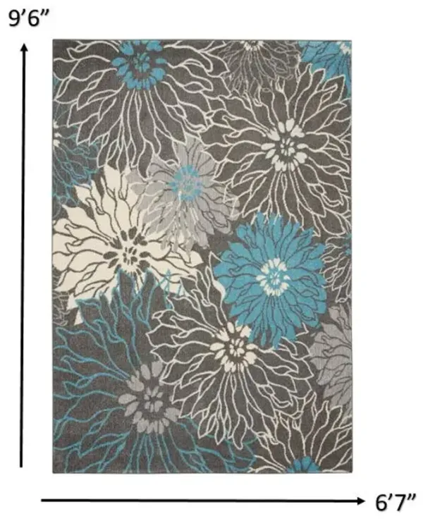 7' x 10' Floral Power Loom Area Rug - Blue And Gray