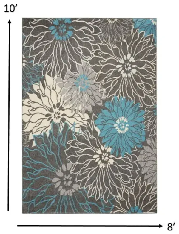 8' x 10' Floral Power Loom Area Rug - Blue And Gray