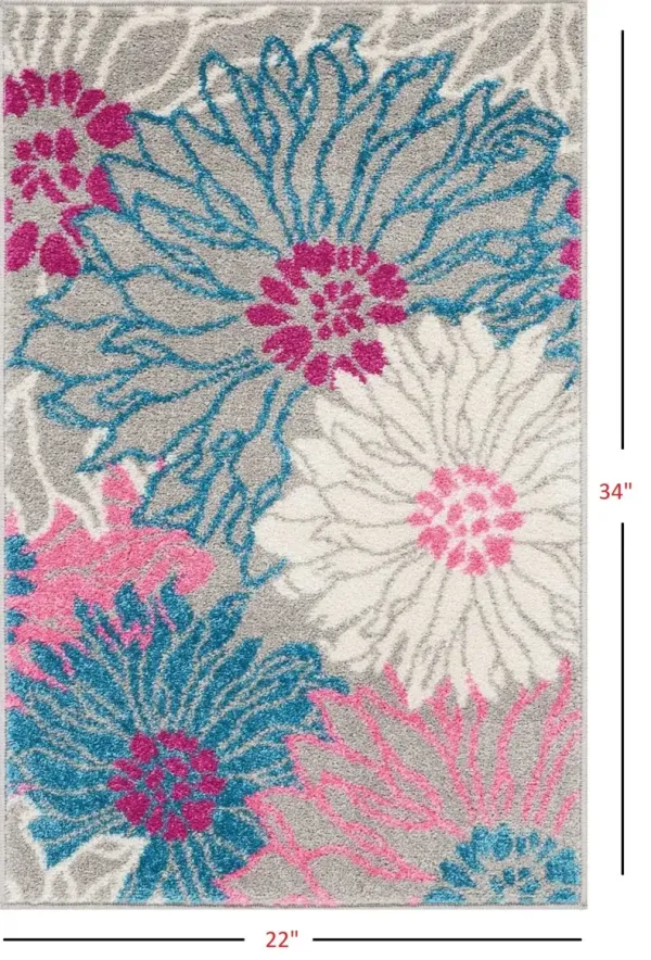 2' x 3' Floral Power Loom Polypropylene Area Rug - Gray