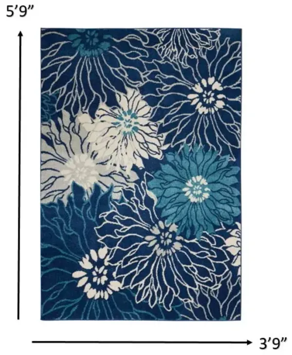 3.8' x 5.8' Floral Power Loom Area Rug - Ivory And Blue