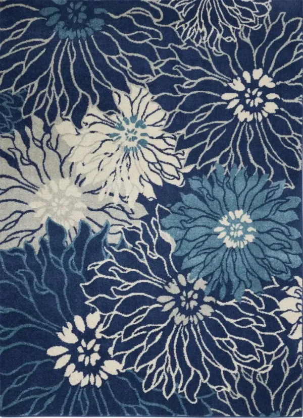 5' x 7' Floral Power Loom Area Rug - Blue And Ivory