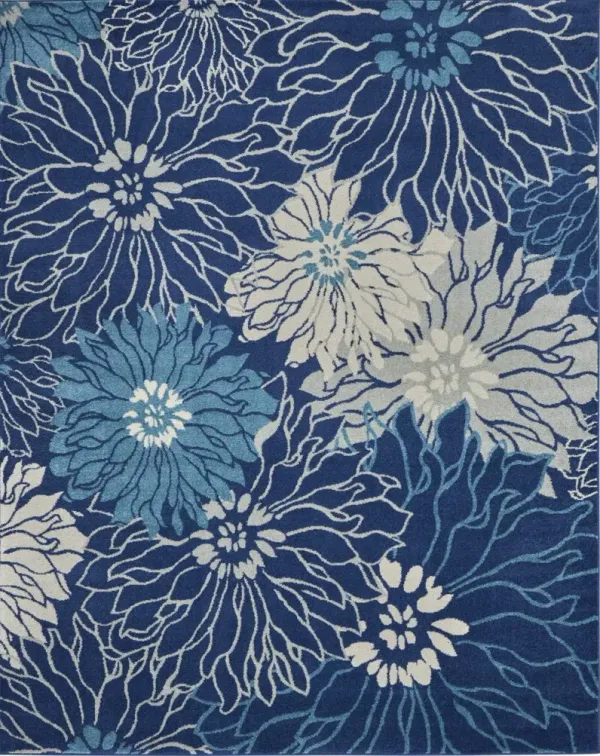 8' x 10' Floral Power Loom Area Rug - Blue And Ivory