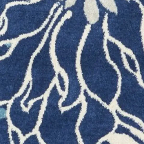 8' Round Floral Dhurrie Area Rug - Blue And Ivory