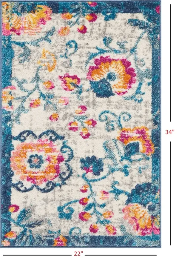 2' x 3' Floral Power Loom Area Rug - Ivory