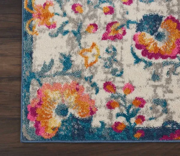 8' Floral Dhurrie Runner Rug - Ivory