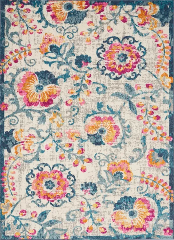 5' x 7' Floral Dhurrie Area Rug - Ivory