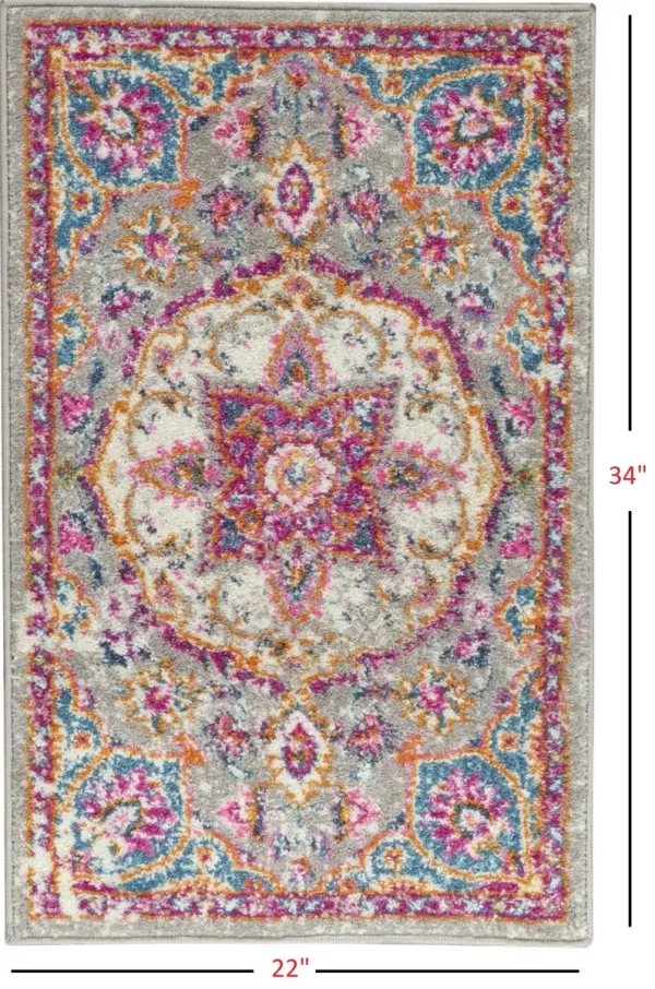 1.8' x 2.8' Power Loom Area Rug - Pink And Gray