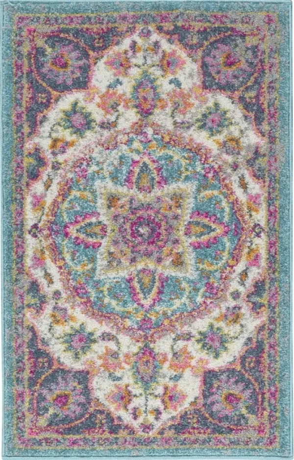 2' x 3' Dhurrie Area Rug - Pink And Green