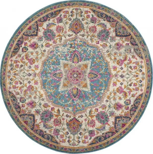 4' Round Dhurrie Area Rug - Pink And Green