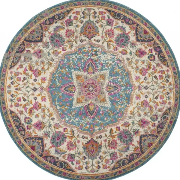5' Round Dhurrie Area Rug - Pink And Green