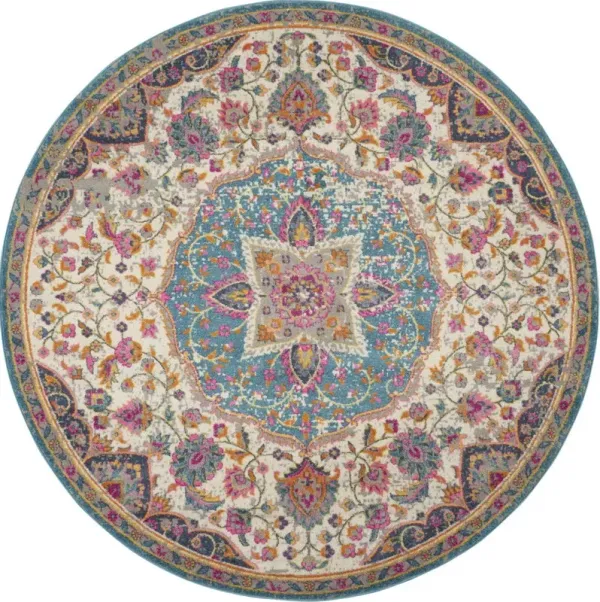 8' Round Dhurrie Area Rug - Pink And Green