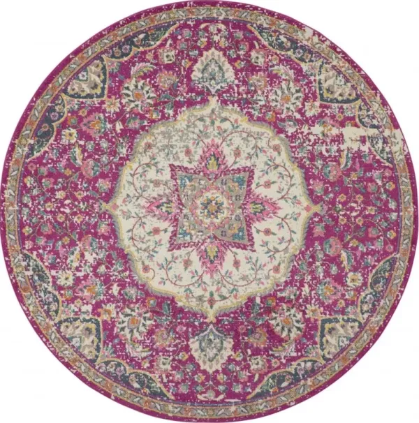 8' Round Dhurrie Area Rug - Pink