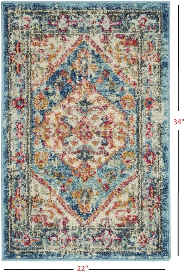 2' x 3' Power Loom Area Rug - Blue And Ivory