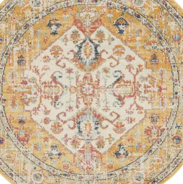 4' Round Dhurrie Area Rug - Yellow And Ivory