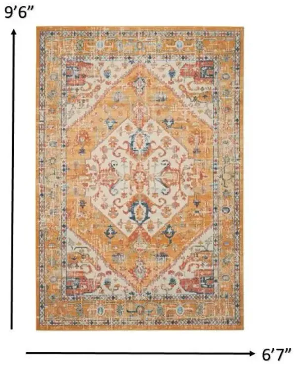 7' x 10' Dhurrie Area Rug - Yellow And Ivory